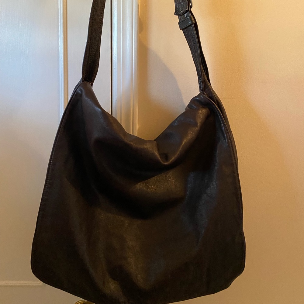 Vintage Black Leather Messenger Bag